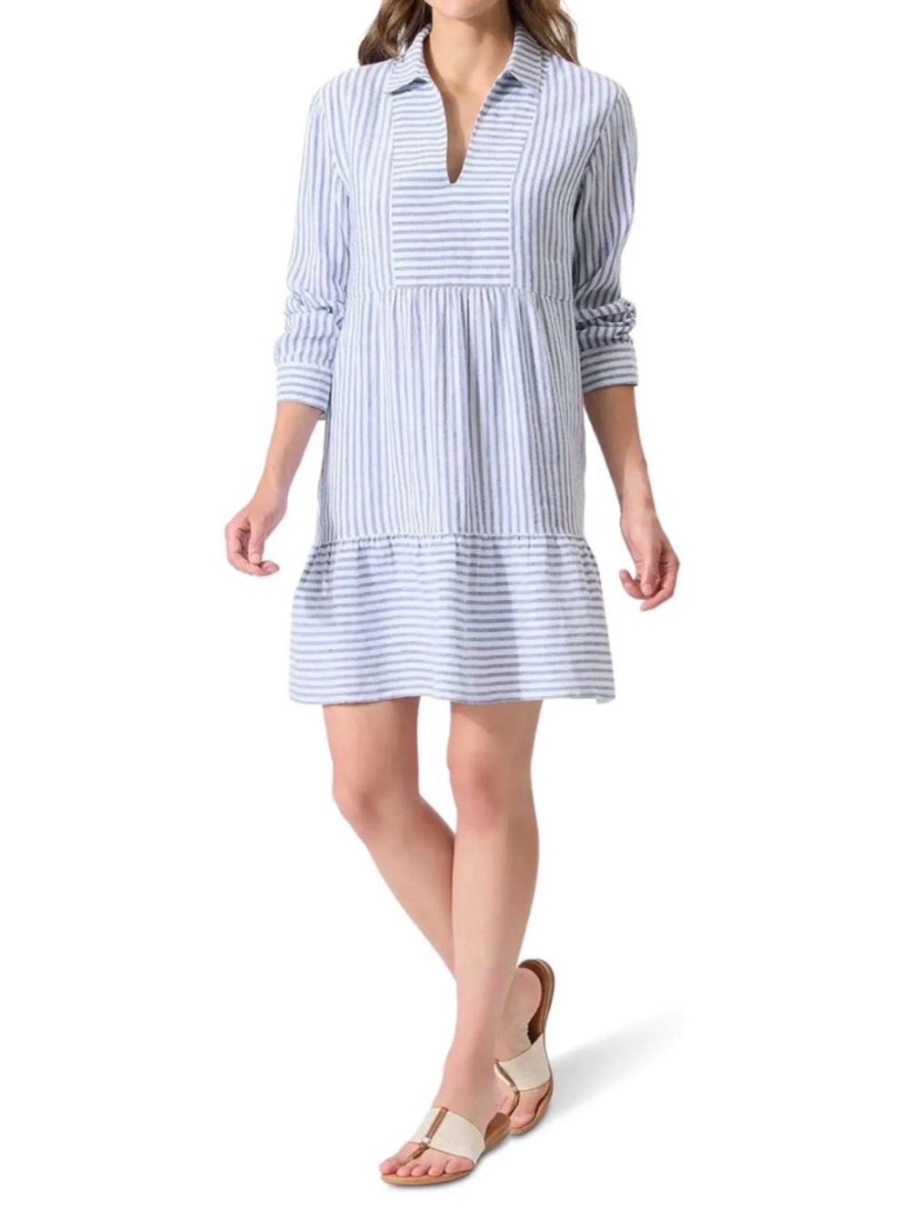 Tommy Bahama St Lucia Stripe Tunic Dress XL Blue White Beach Cover-Up Costal